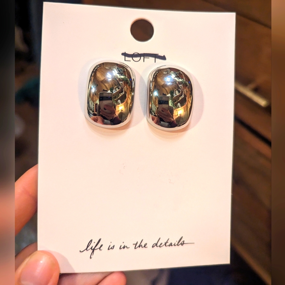 LOFT Chunky Silver Alloy Metal Poster Earrings